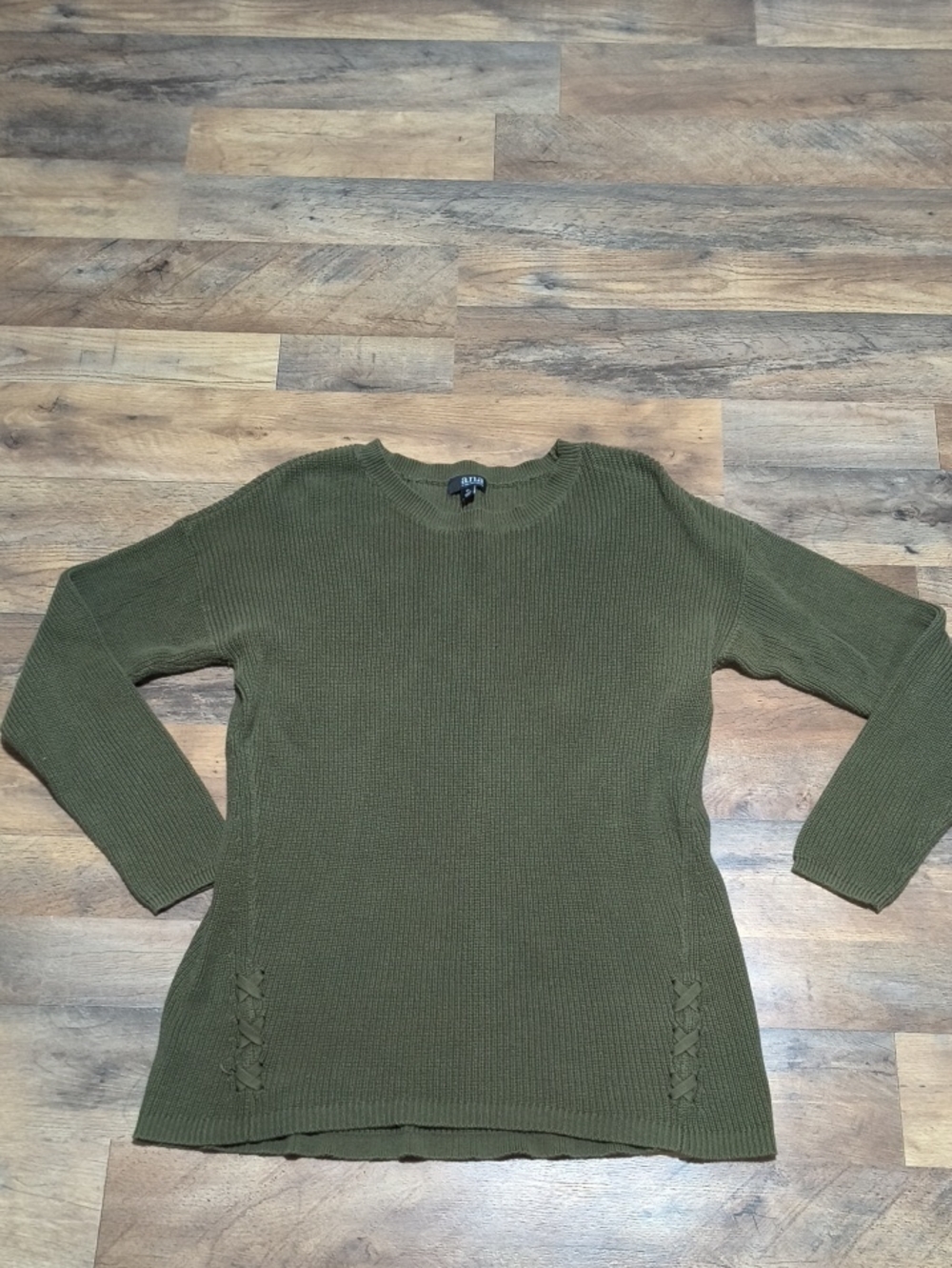 a new day Olive Green Ribbed Crewneck Sweater with Side Lace-Up